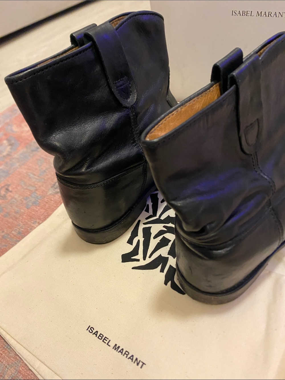 Isabel Marant Black Leather Mid-Calf Ankle Boots - Picture 2 of 4